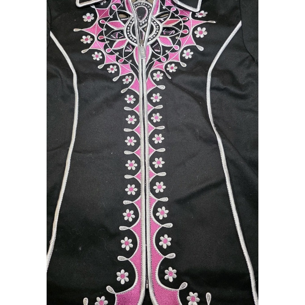 Bob Mackie Wearable Art Jacket Medium Black Pink Embroidery Flower ZipUp QVC 90s - Picture 2 of 8